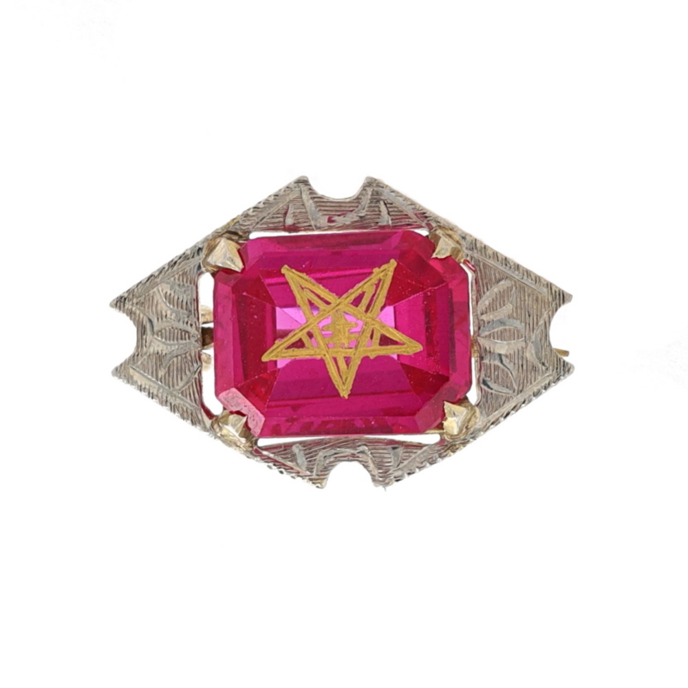 Yellow Gold Order of the Eastern Star Lapel Pin 10k Synthetic Ruby Women's Mason